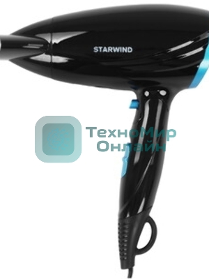 Фен Starwind SHD 7066 черный/синий, 1600 Вт, компактный, ионизация
