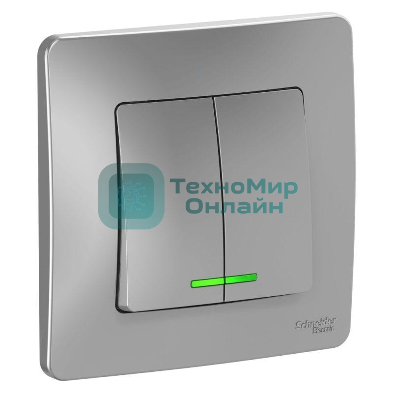 Выключатель 2-кл. СП Blanca (сх.5) 10А 250 В с подсветкой алюм. SchE BLNVS010513