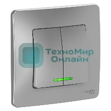 Выключатель 2-кл. СП Blanca (сх.5) 10А 250 В с подсветкой алюм. SchE BLNVS010513