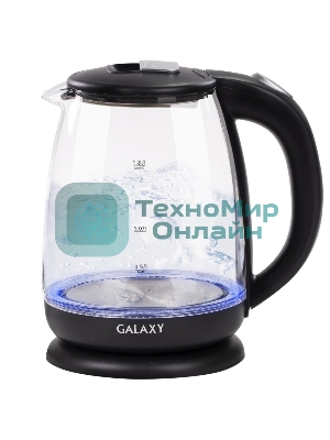 Чайник электрический Galaxy Line GL 0554, черный, стекло, 2000 Вт, 1,8 л, LED-подсветка, шкала уровня воды, корпус из термостойкого стекла