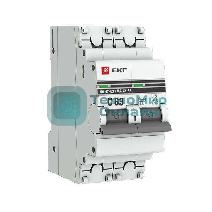 Выключатель автоматический EKF mcb4763-2-63C-pro 2P 63А (C) 4,5kA ВА 47-63 EKF PROxima
