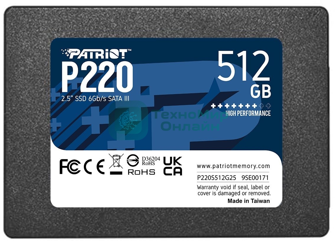Накопитель SSD Patriot P220, 512Gb, SATA III, 2.5