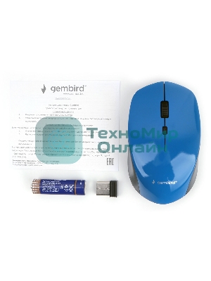 Мышь беспроводная Gembird MUSW-250-2 синий, 1600 dpi, радиоканал, USB, кнопки - 4