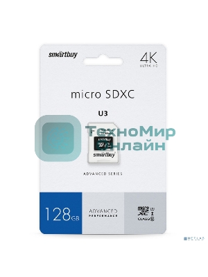 Карта памяти micro SDXC Smartbuy 128GB U3 V30 A1 Advanced R/W up to 90/55 с адапт (SB128GBSDU1A-AD)