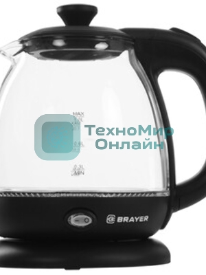 Чайник электрический BRAYER BR6106, 1100 Вт, 1 л, стеклянный, автоотключение, подсветка, черный