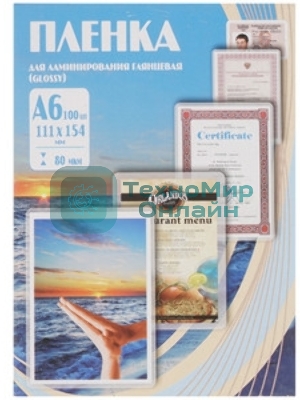Пленка для ламинирования Office Kit 80мкм A6 (100 шт) глянцевая PLP111*154/80