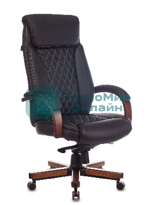 Кресло Бюрократ T-9924WALNUT черный, кожа, подголовник
