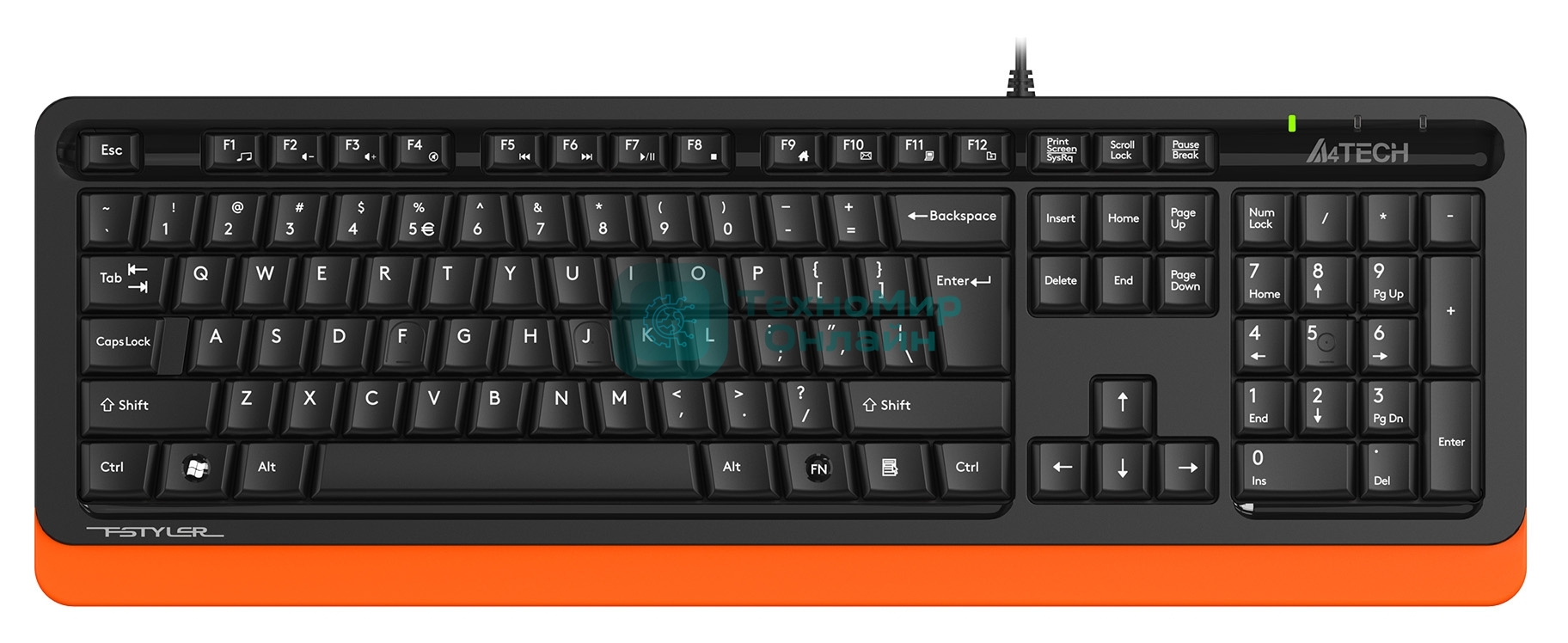 Клавиатура проводная A4Tech Fstyler FKS10, USB, черный/оранжевый