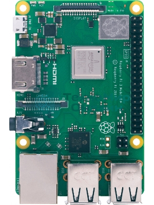 Мини ПК Raspberry Pi 3 Model B+ (RA433, E14 Version) Retail, 1Gb RAM, Cortex-A53 (ARMv8) 64-bit SoC @ 1.4GHz Broadcom BCM2837B0 CPU, WiFi, Bluetooth, 40-pin extended GPIO, 4x USB 2.0, HDMI, CSI camera port, DSI displ.port, MicroSD port (137-3331), (БП и корпус