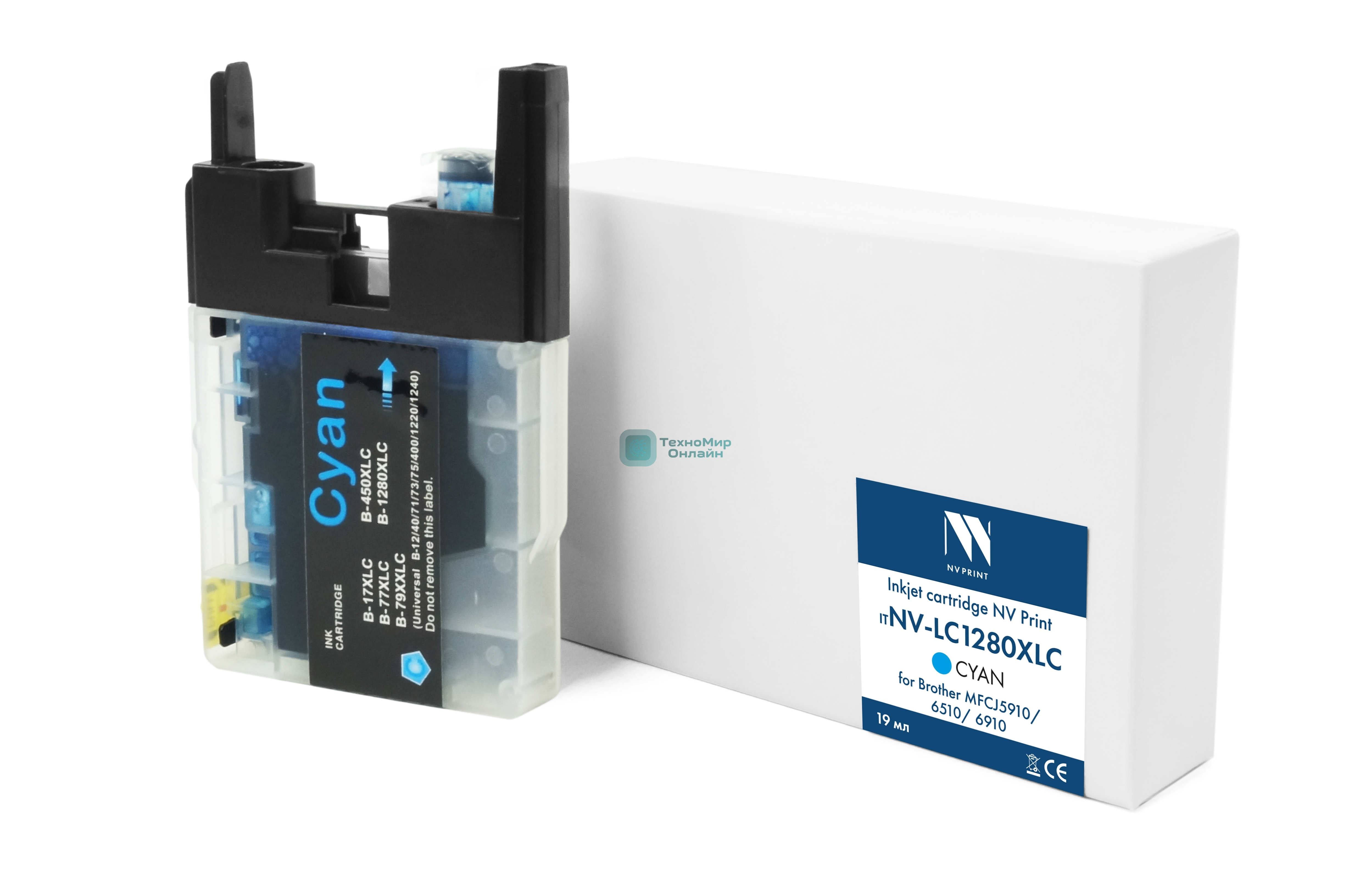 Картридж струйный NVPrint LC-1280XLC (NV-LC1280XLC) Cyan для Brother MFCJ5910/6510/6910 (19 мл) совместимый