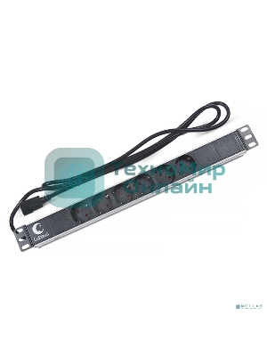 Блок силовых розеток Cabeus, Shuko х 6, вход IEC 320 C14, для шкафов, шнур 2 м, 50х490х50 мм (ВхШхГ), 10А, черный