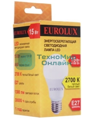 Лампа светодиодная EUROLUX LL-E-A60-15W-230-2,7K-E27