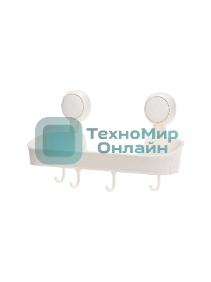 Полка для ванной и кухни HALSA HLS-F-107W с крючками на вакуумной присоске