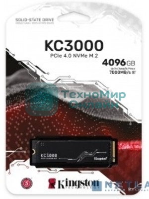 Накопитель SSD Kingston KC3000, 4Tb, PCIe 4.0 x4, M.2 2280, NVMe, R/W 7000/7000, с радиатором