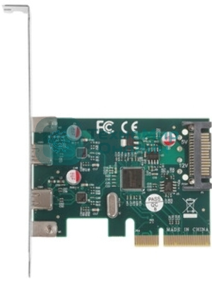 Контроллер ExeGate EXE-313 PCI-Ex4, 2*USB3.1 Type-C ext, разъем доп.питания (OEM)