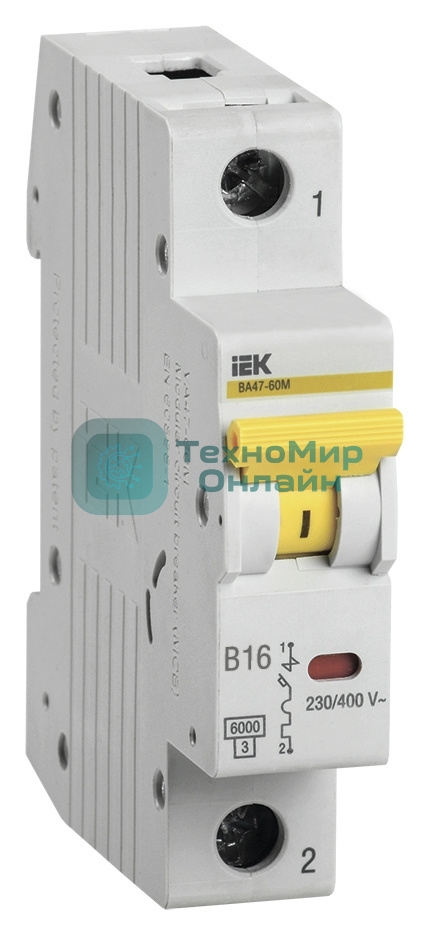 Выключатель автоматический IEK MVA31-1-016-B ВА47-60M 1Р 16А 6кА B