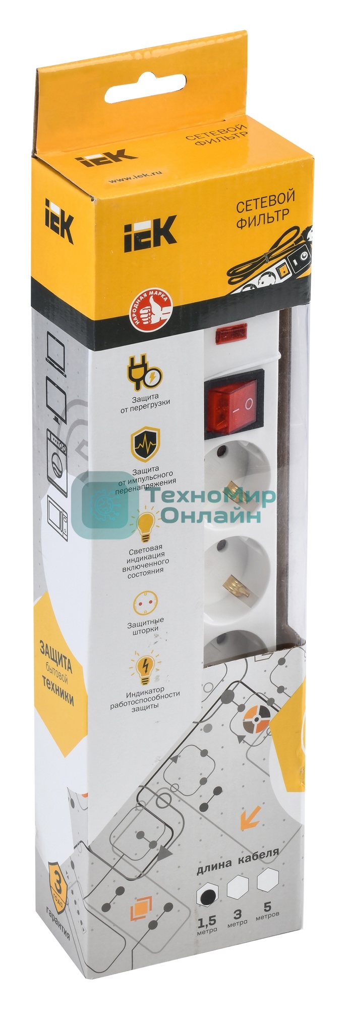 Сетевой фильтр IEK WFP10-16-05-01-N СФ-05К-выкл. 5 мест 2Р + PE/1,5 метра3х1 мм2