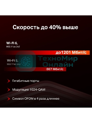 Двухдиапазонный Wi-Fi роутер Mercusys MR60X AX1500