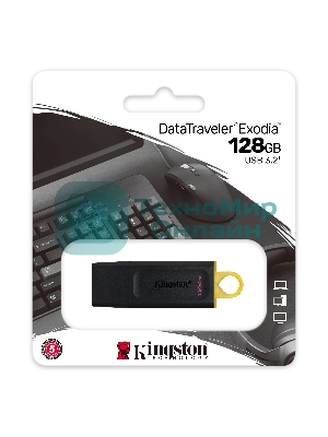 Флешка USB Kingston DataTraveler Exodia (DTX/128GB), 128Gb, USB 3.2 Gen 1, R/W 200/60, черный/желтый
