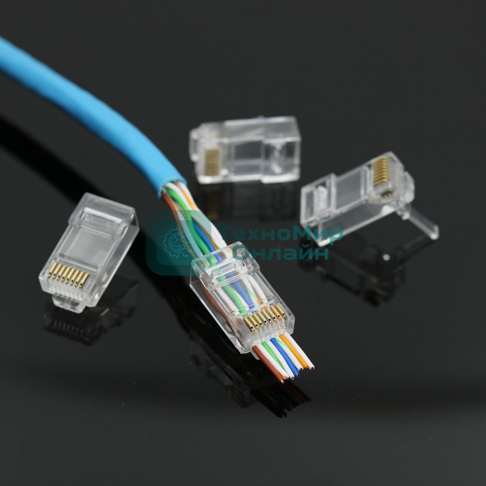 Вилка RJ-45 (8P8C) LC-PTU-01/100 универсальная. cat.5e. со сквозным отверстием(100 шт.)