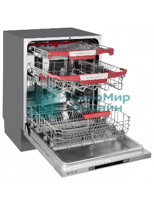 Встраиваемая посудомоечная машина Kuppersberg GLM 6080 Полноразмерная, 60 см, 14 комплектов, 7 программ, внутреннее освещение, автоматическое открывание дверцы, 3 корзины, луч на полу, уровень шума 49 дБ, А+++