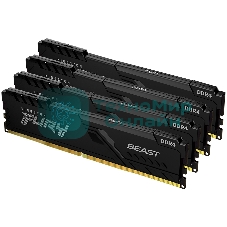 Оперативная память Kingston Fury Beast, DDR4, 64GB (4x16GB), 3200MHz, CL16, DIMM, радиатор, черный