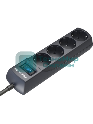 Сетевой фильтр ZIS Pilot m Max 4 розетки (евро с заземлением), 15А/3.3 кВа, автомат, 7 м, черный Surge protector Pilot m Max 4 euro outlets, 15А/3.3кВа, 7m, black
