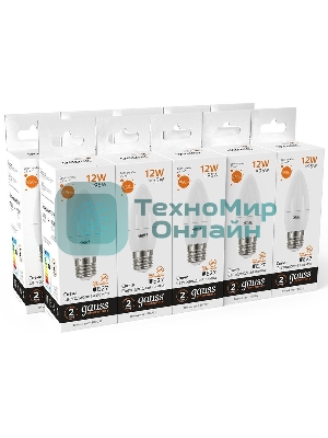 Лампа светодиодная Gauss Elementary 30212 12Вт цок.: E27 свеча 220B 3000K св. свеч. белый теп. (упак.: 10 шт)