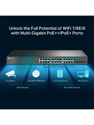 Коммутатор управляемый TP-Link TL-SG3428XPP-M2 JetStream уровня 2+ с 24 портами 2,5 Gbит/с (8 портов PoE++, 16 портов PoE+) и 4 портами SFP+ 10 Gbит/с