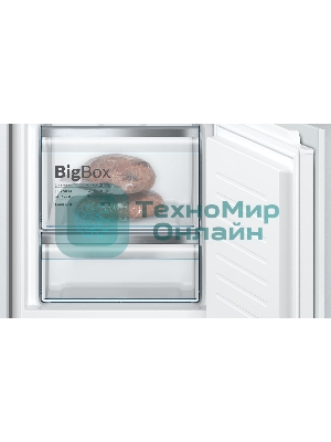 Холодильник Bosch KIS87AFE0 Встраиваемый двухкамерный 177.2х54.1х54.5 см, 272 (211+64) л, LED Освещение, зона свежести Hydrofresh, BigBox в морозилке
