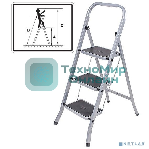 Лестница-стремянка FIT РОС стальная, 3 широкие ступени, Н=105 см, вес 4,7 кг 65382