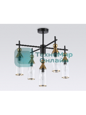 Люстра Ambrella light LH55256/5 BK/BS/CL черный/латунь/прозрачный E14*5 max 40W D520*520