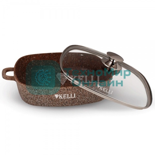 Сковорода-сотейник Kelli KL-4059-28 28 см. 4,5 л ОБЪЕМ 4,5 л из высокопрочного алюминия с гранитным покрытием, с индукционным дном. Силиконовые накладки для ручек съемные. Стеклянная крышка с паровыпуском. Пригодна для всех видов плит, в том числе индукционных