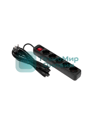 Удлинитель STANDARD 5 гнезд, 5м, 3х1,0мм², с/з, с выключателем, черный REXANT