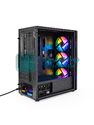 Компьютерный корпус Miditower ExeGate EVO-9205-EVO800 (ATX, БП EVO800RGb с вент. 12 см, с окном, 1хUSB+1хUSB 3.0, аудио, черный, 3 вент. 12см с RGb подсветкой)