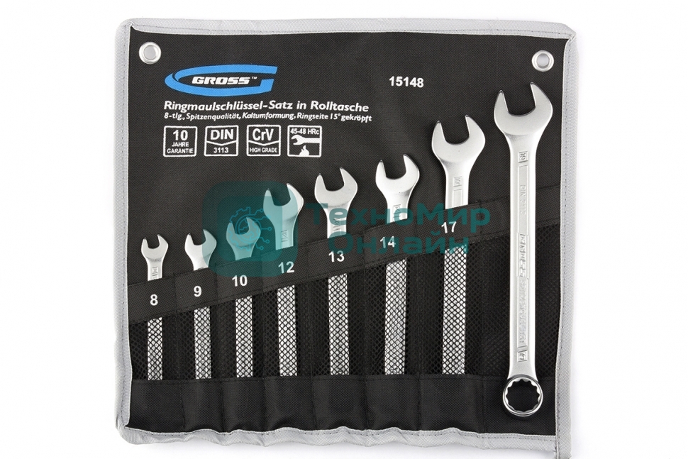 Набор комбинированных ключей Gross 15148 (8 - 19 мм) 8 шт.