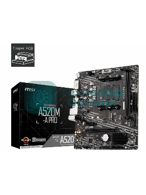 Материнская плата MSI A520M-A PRO, AM4, AMD A520, 2xDDR4, 4xSATA, 1xM.2, 1xPCIe 3.0 x16, 1xDVI-D, 1xHDMI, 1x 1Gb LAN, 2xUSB 2.0, 4xUSB 3.2 Gen 1, 3x3.5 мм, 7.1, mATX