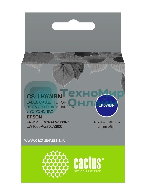 Картридж ленточный Cactus CS-LK6WBN черный, 24мм, 9м для Epson LW700/LW600P/LW1000P/Z700/Z900