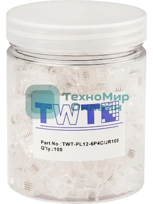 Коннектор LANMASTER TWT-PL12-6P4C/JR100, UTP кат.3 RJ12, прозрачный (упак.: 100 шт)