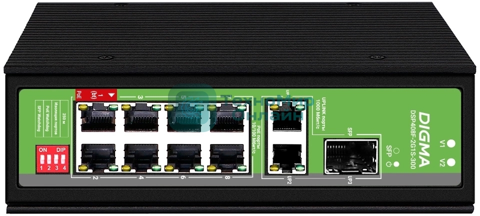 Коммутатор Digma DSP408F-2G1S-300 (L2) 8x100 Мбит/с 2x1 Гбит/с 1SFP 8PoE 8PoE+ 1PoE++ 300W неуправляемый