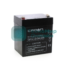Батарея для ИБП CROWN CBT-12-4.5, напряжение 12В, емкость4,5 А/Ч, размеры (мм)90х70х101, вес 1,48 кг, тип клеммы - F2, тип АКБ - свинцово кислотная с загущеным электролитом в гель, срок службы 6 лет