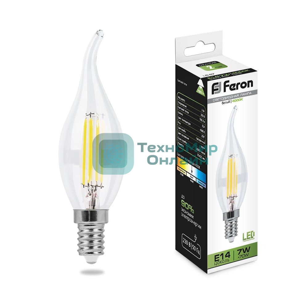 Лампа светодиодная Feron LB-67 филаментная 7W 230V E14 4000K