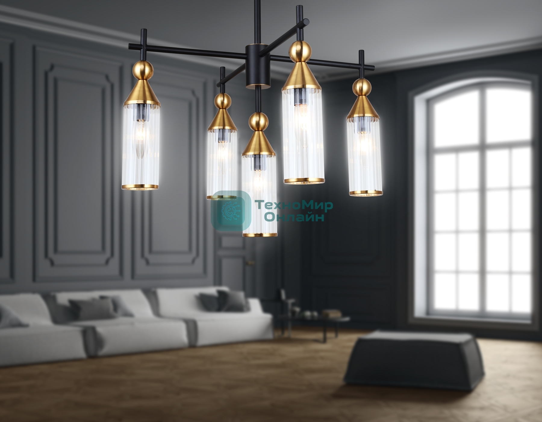 Люстра Ambrella light LH55256/5 BK/BS/CL черный/латунь/прозрачный E14*5 max 40W D520*520