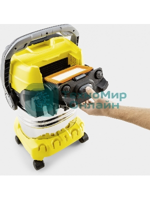 Строительный пылесос Karcher WD 6 P S V-30/6/22/T желтый, 1300 Вт, уборка сухая/сбор воды, пылесборник мешок/контейнер, 30 л