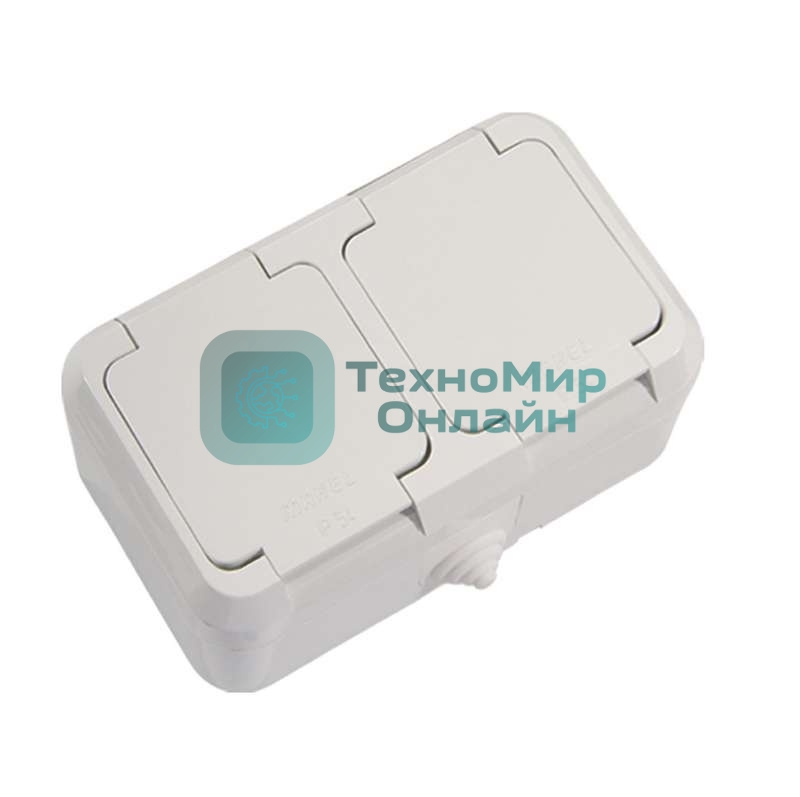 Розетка 2-м Makel ОП 16А IP44 с заземл. п/герм. белый