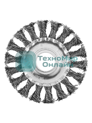 Щетка для УШМ Сибртех 100 мм, посадка 22,2 мм, Плоская, крученая проволока 0,5 мм