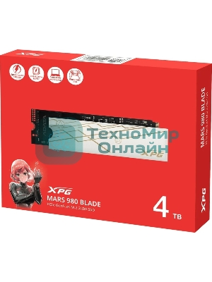Накопитель SSD ADATA XPG MARS 980 BLADE, 4Tb, PCIe 5.0 x4, M.2 2280, NVMe, R/W 14000/13000 3D-NAND