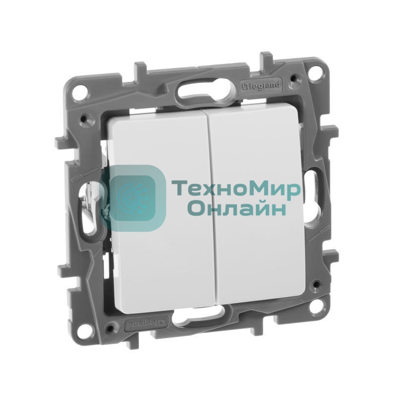 Выключатель двухклавишный 10AX винтовые зажимы ETIKA, белый