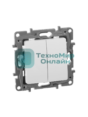 Выключатель двухклавишный 10AX винтовые зажимы ETIKA, белый