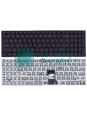 Клавиатура для ноутбука Asus N541, N501 черная, шрифт красный, с подсветкой